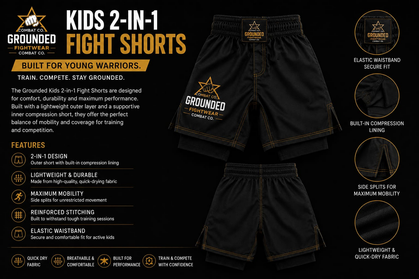 Grounded Kids 2-in-1 Fight Shorts